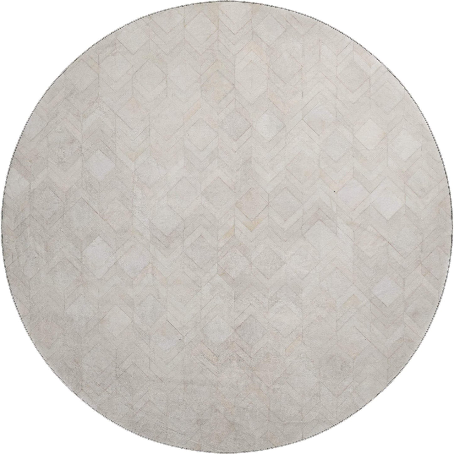 8' Ivory And Gray Geometric Washable Round Rug With UV Protection - HomeRoots - Flyclothing LLC