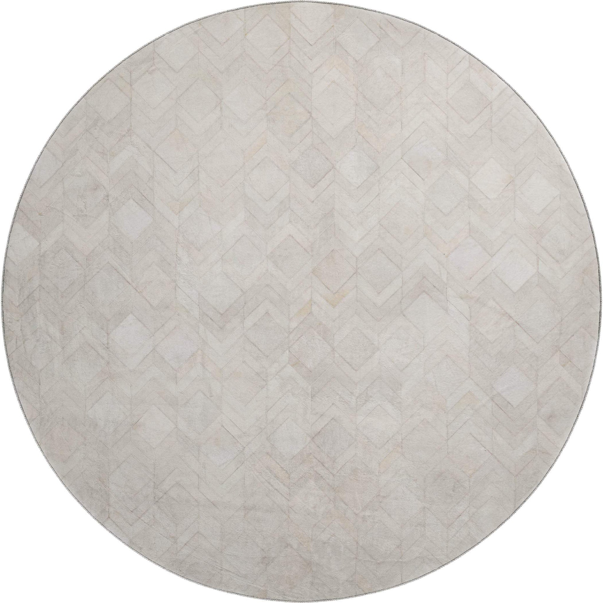 8' Ivory And Gray Geometric Washable Round Rug With UV Protection - HomeRoots - Flyclothing LLC