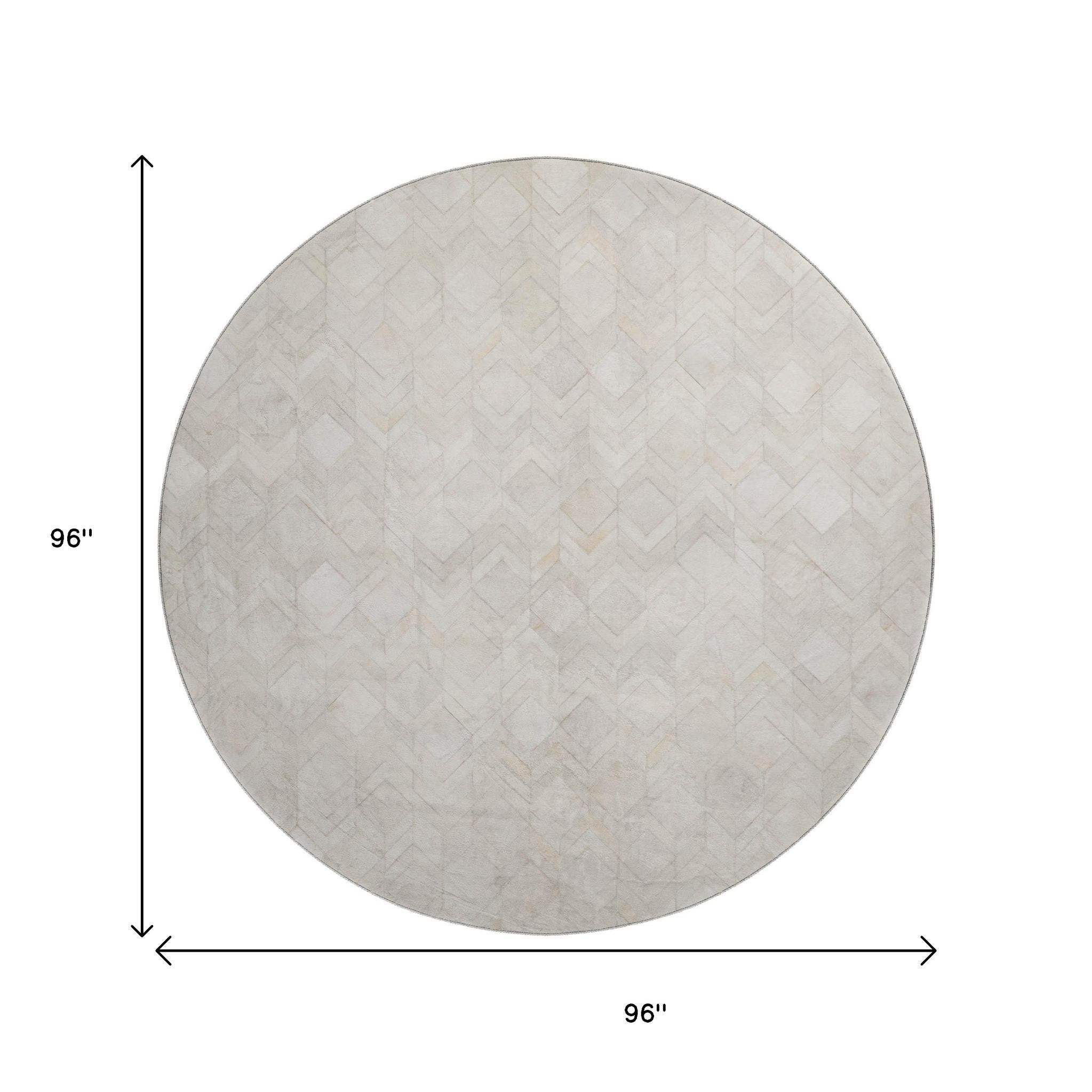 8' Ivory And Gray Geometric Washable Round Rug With UV Protection - HomeRoots - Flyclothing LLC