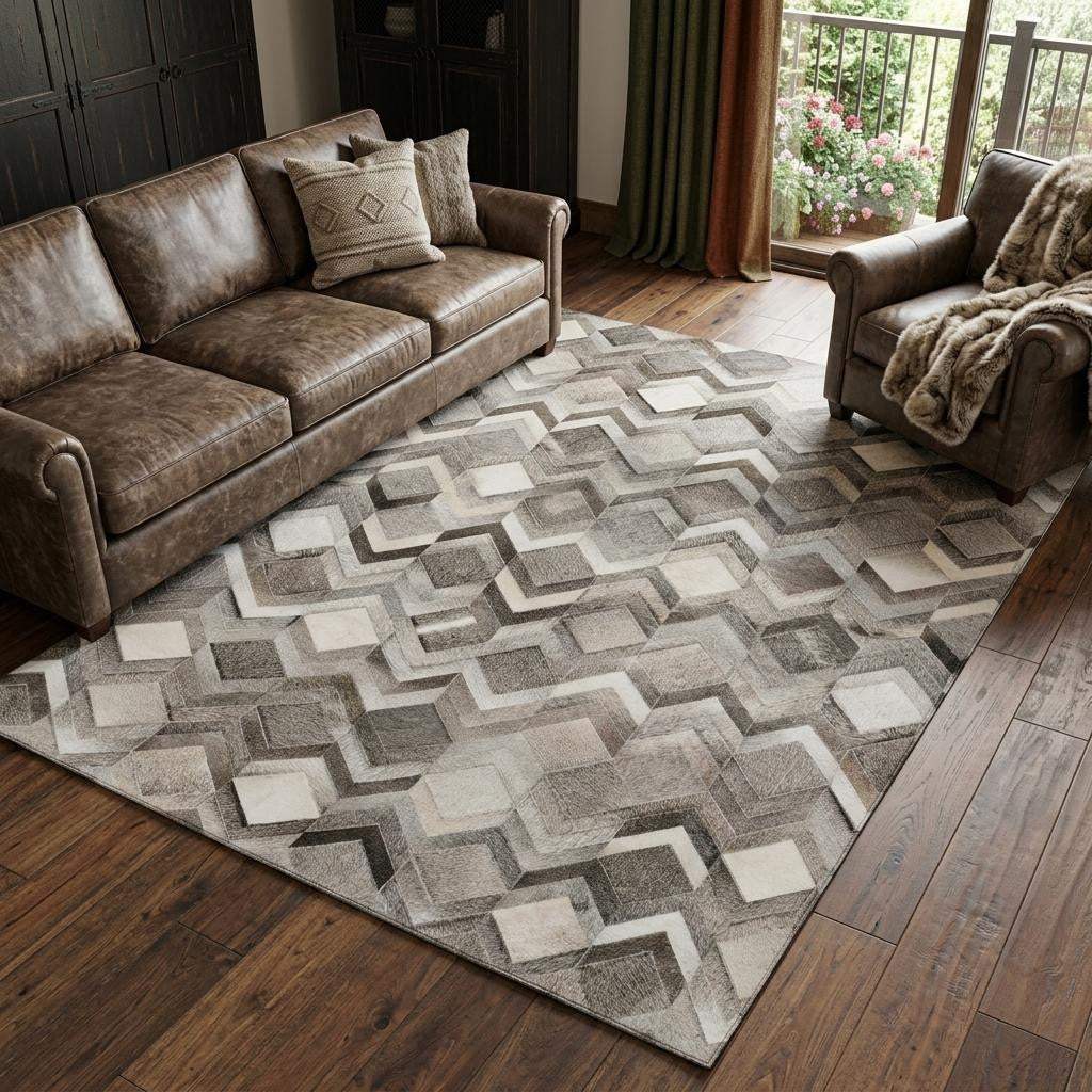 8' X 10' Gray Ivory And Black Geometric Washable Area Rug With UV Protection - HomeRoots - Flyclothing LLC