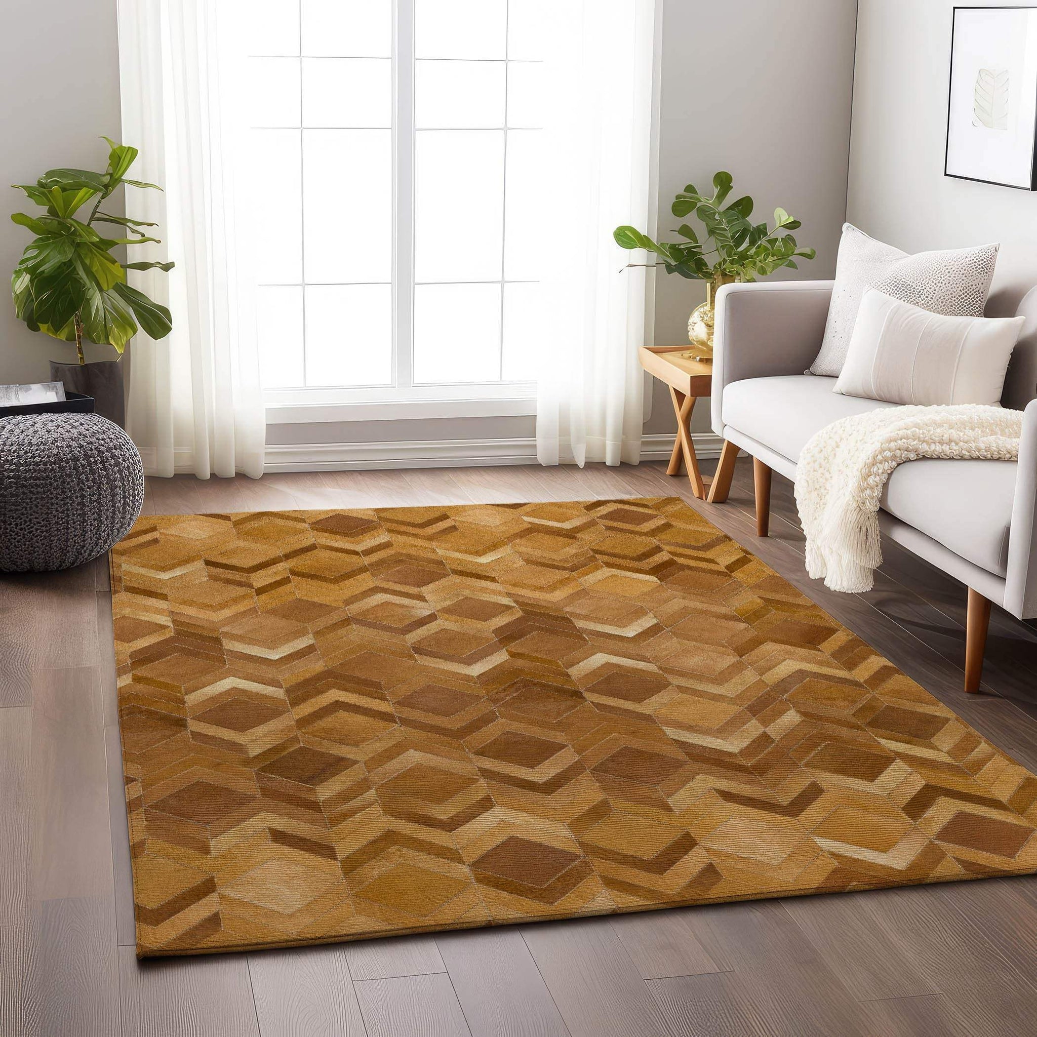 9' X 12' Brown Ivory And Beige Geometric Washable Area Rug With UV Protection - HomeRoots - Flyclothing LLC