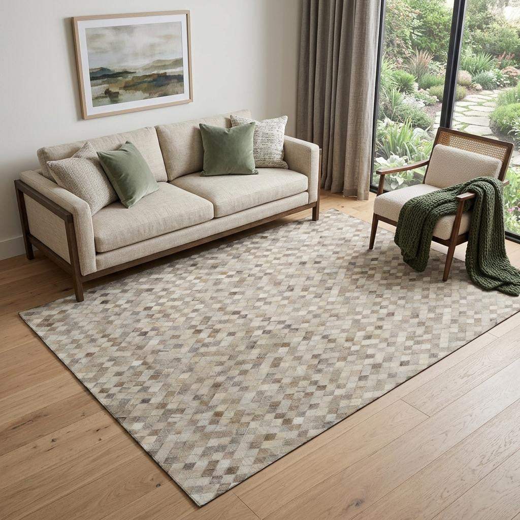5' X 8' Gray Ivory And Beige Diamond Washable Area Rug With UV Protection - HomeRoots - Flyclothing LLC