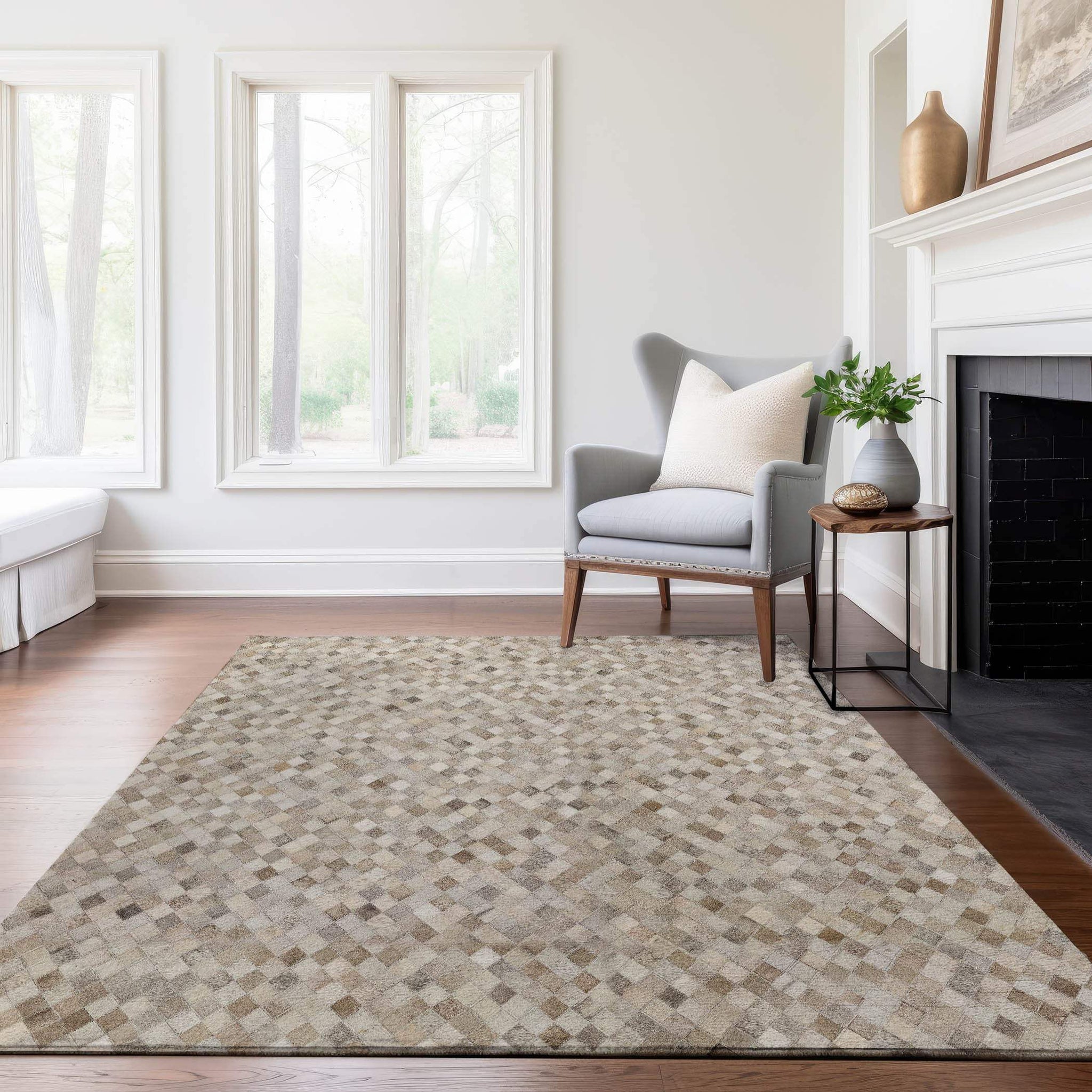 5' X 8' Gray Ivory And Beige Diamond Washable Area Rug With UV Protection - HomeRoots - Flyclothing LLC