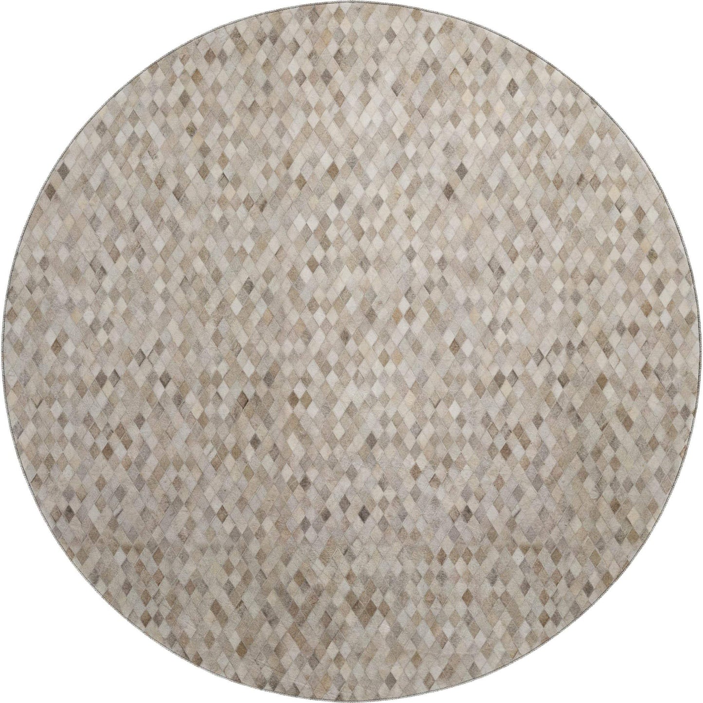 8' Gray Ivory And Beige Diamond Washable Round Rug With UV Protection - HomeRoots - Flyclothing LLC