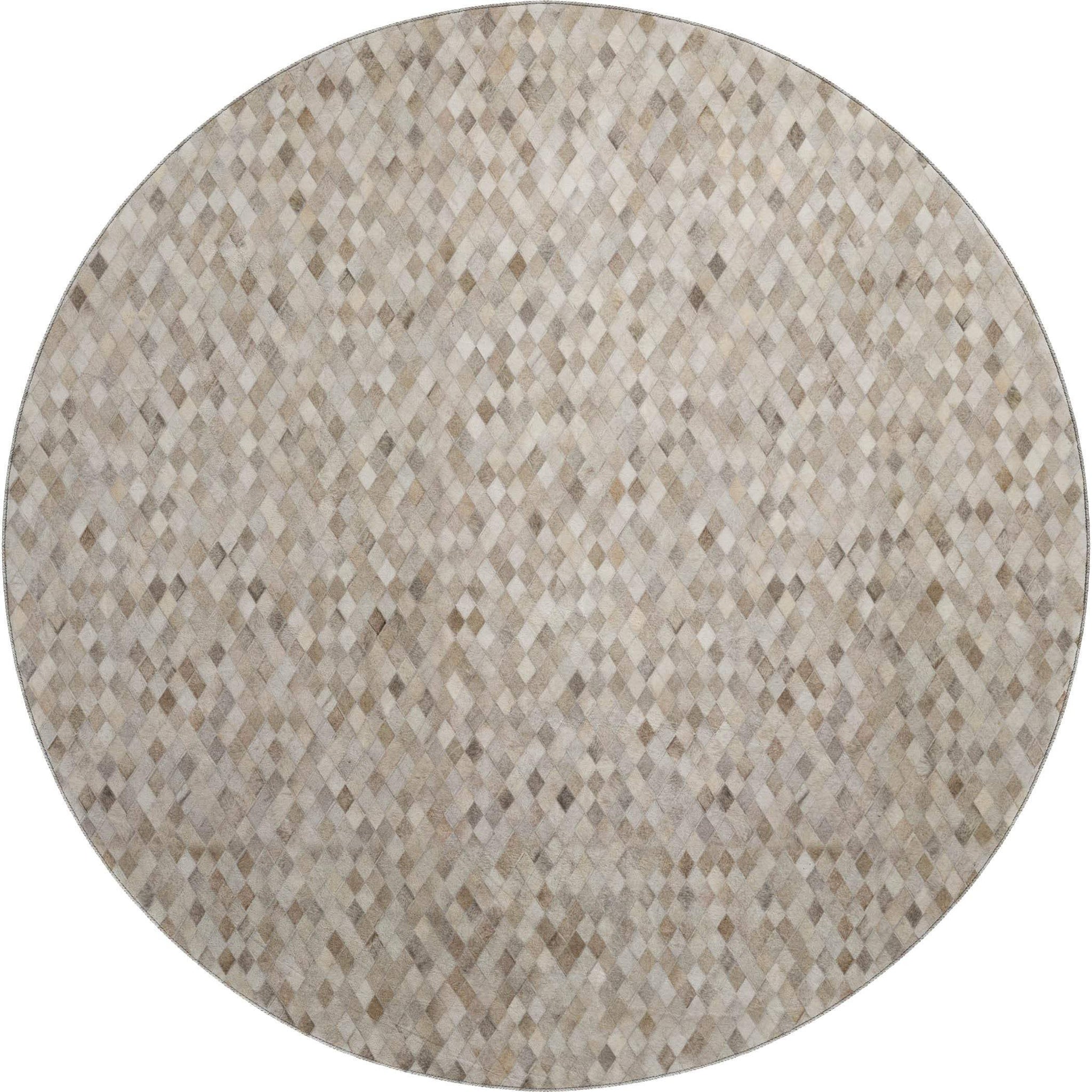 8' Gray Ivory And Beige Diamond Washable Round Rug With UV Protection - HomeRoots - Flyclothing LLC