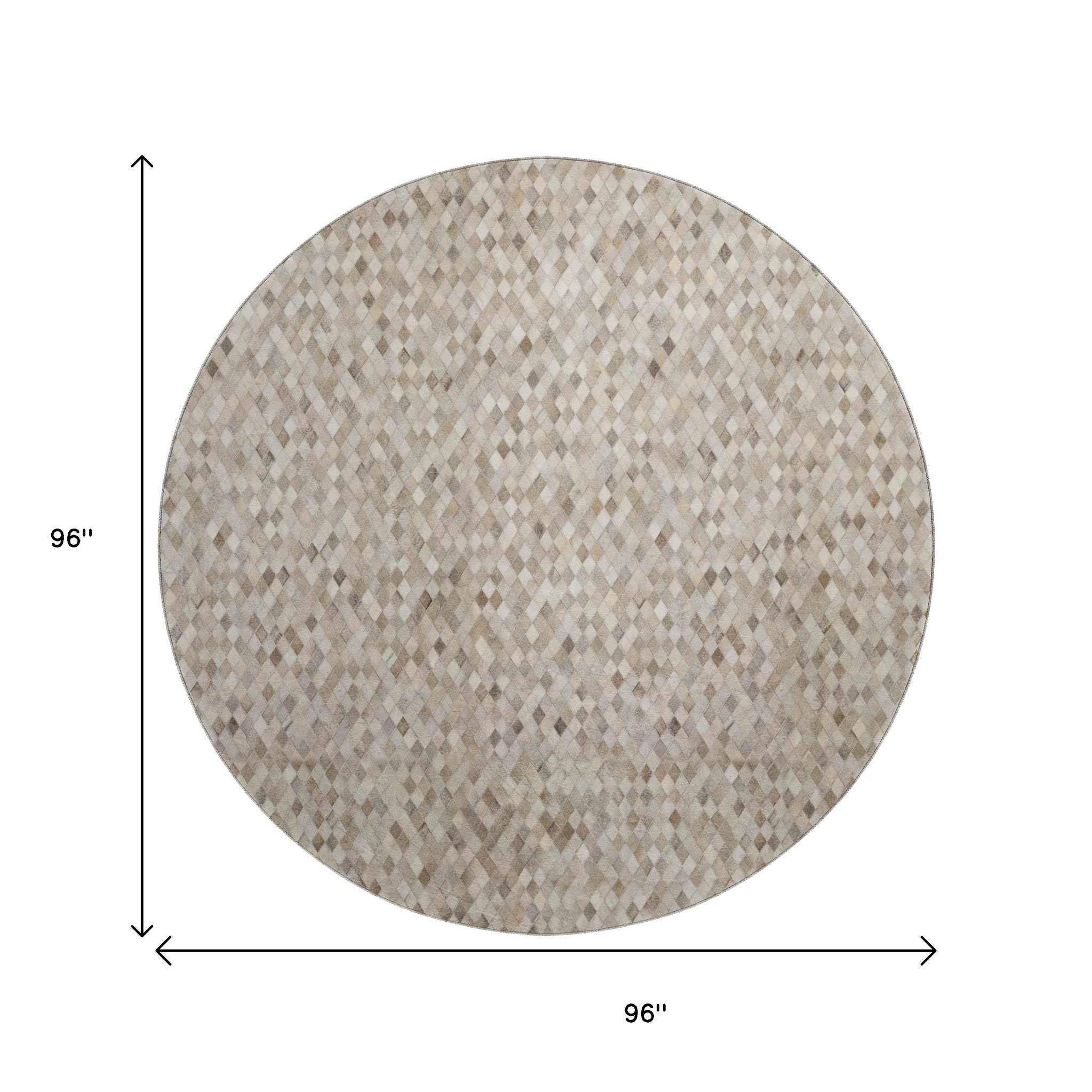 8' Gray Ivory And Beige Diamond Washable Round Rug With UV Protection - HomeRoots - Flyclothing LLC