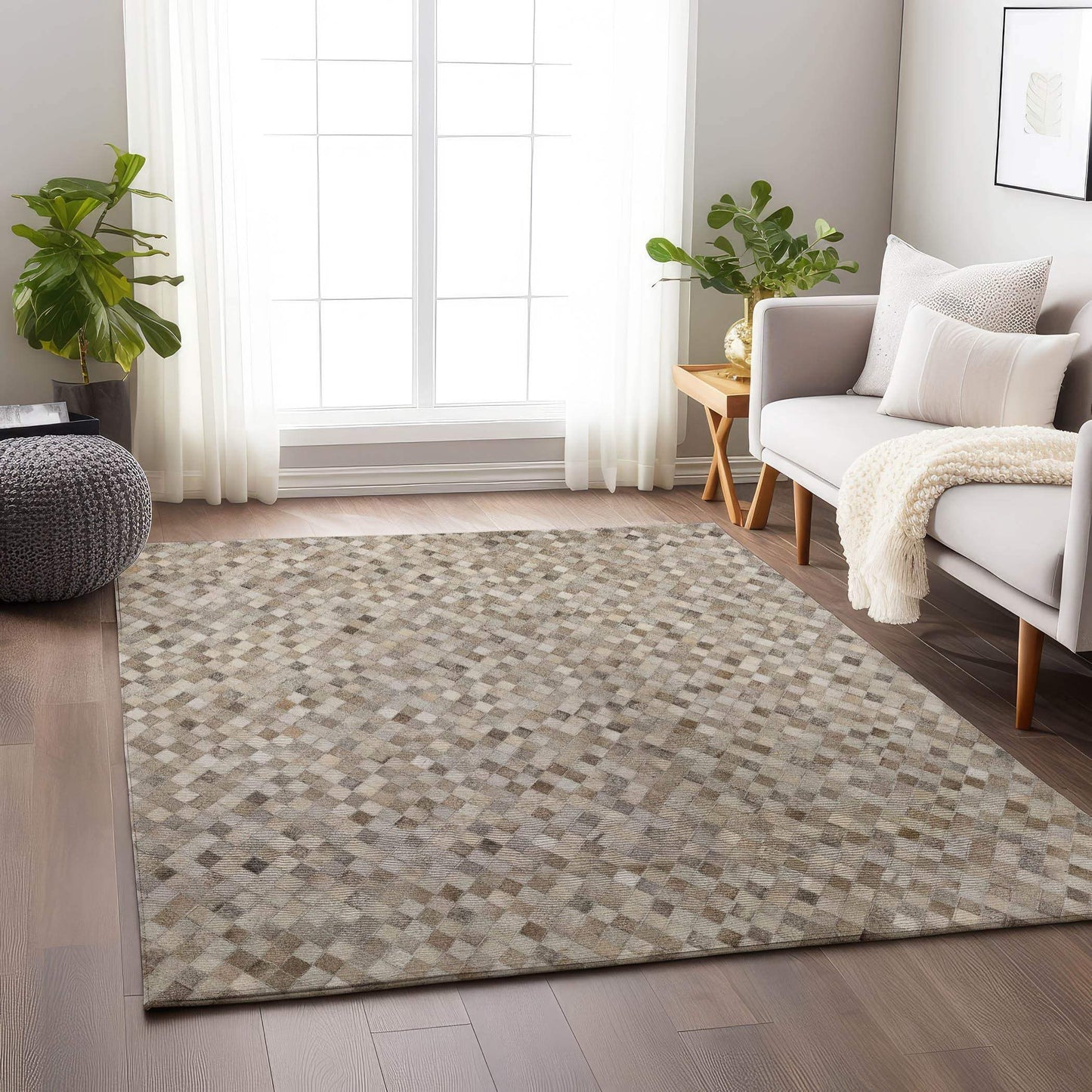 9' X 12' Beige Gray And Ivory Diamond Washable Area Rug With UV Protection - HomeRoots - Flyclothing LLC