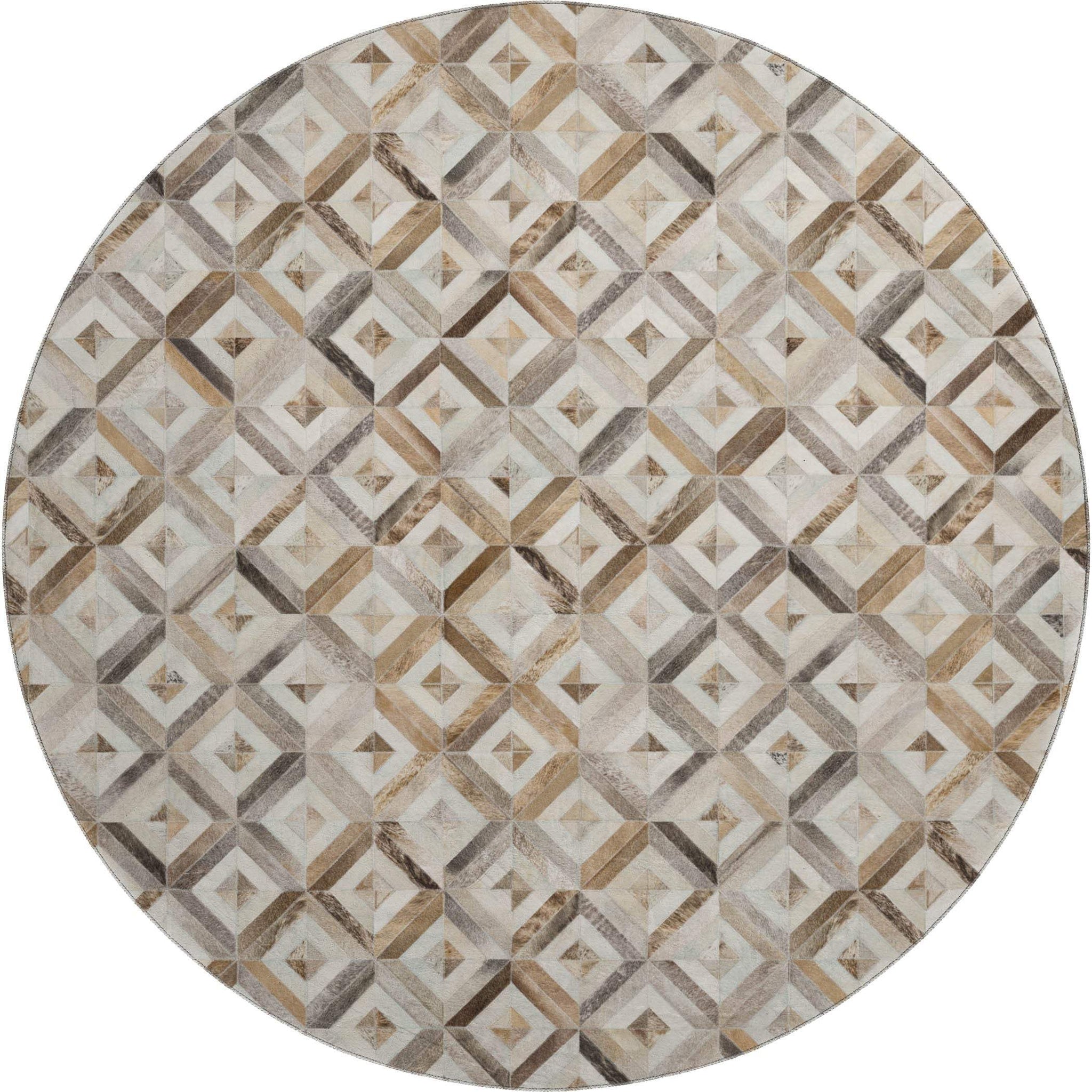 8' Gray Brown And Ivory Diamond Washable Round Rug With UV Protection - HomeRoots - Flyclothing LLC