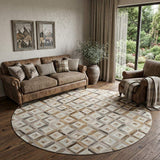 8' Gray Brown And Ivory Diamond Washable Round Rug With UV Protection - HomeRoots - Flyclothing LLC