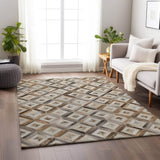 8' X 10' Gray Brown And Ivory Diamond Washable Area Rug With UV Protection - HomeRoots - Flyclothing LLC
