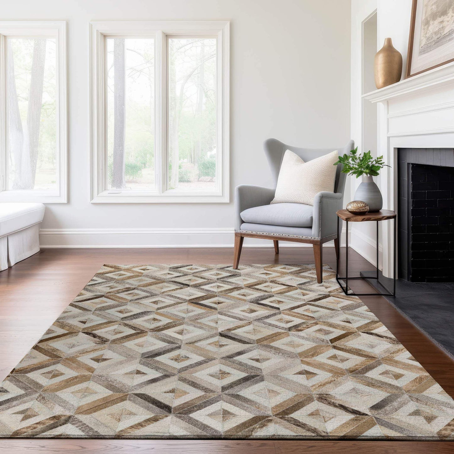 8' X 10' Gray Brown And Ivory Diamond Washable Area Rug With UV Protection - HomeRoots - Flyclothing LLC