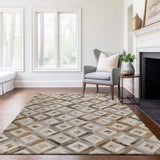 8' X 10' Gray Brown And Ivory Diamond Washable Area Rug With UV Protection - HomeRoots - Flyclothing LLC