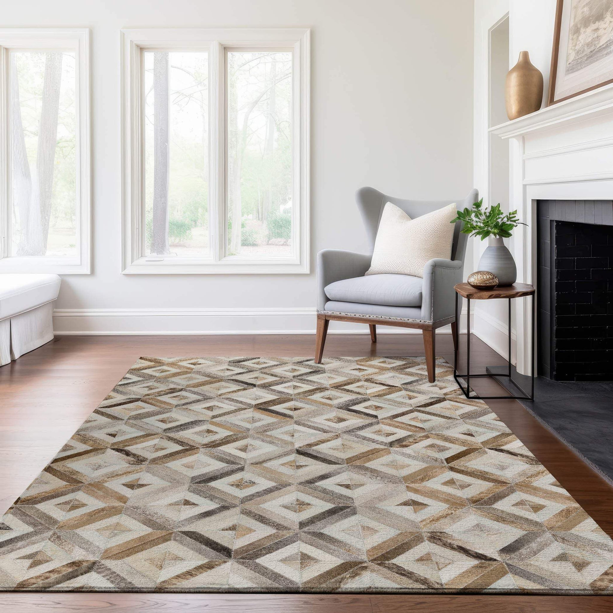 8' X 10' Gray Brown And Ivory Diamond Washable Area Rug With UV Protection - HomeRoots - Flyclothing LLC