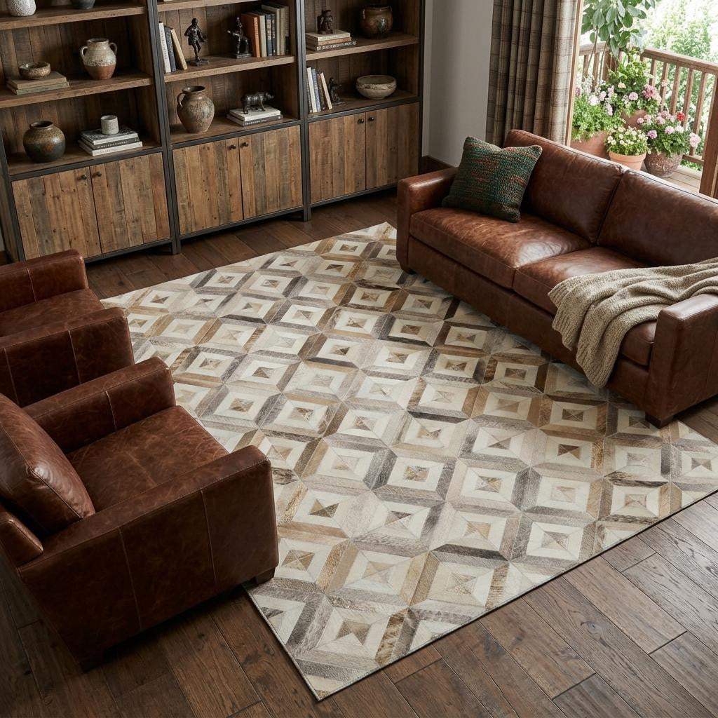 8' X 10' Gray Brown And Ivory Diamond Washable Area Rug With UV Protection - HomeRoots - Flyclothing LLC