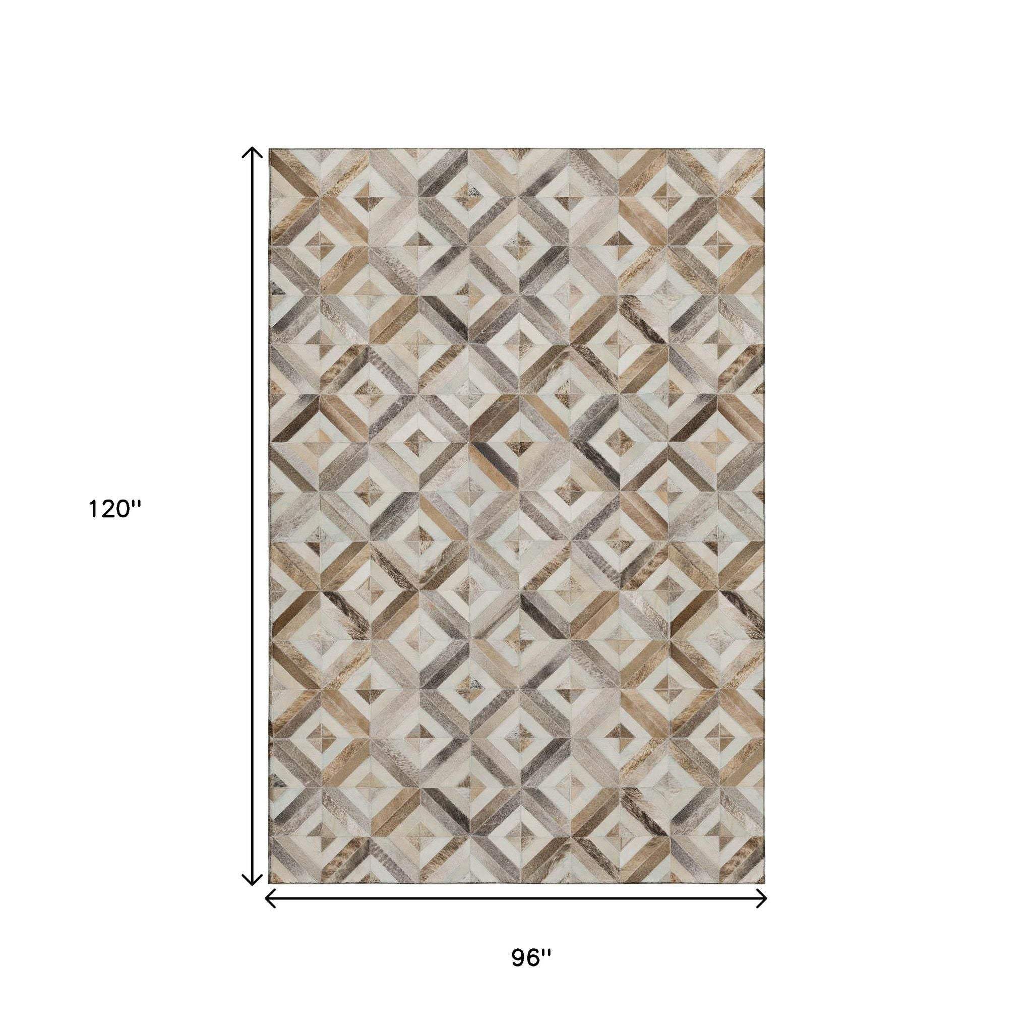 8' X 10' Gray Brown And Ivory Diamond Washable Area Rug With UV Protection - HomeRoots - Flyclothing LLC