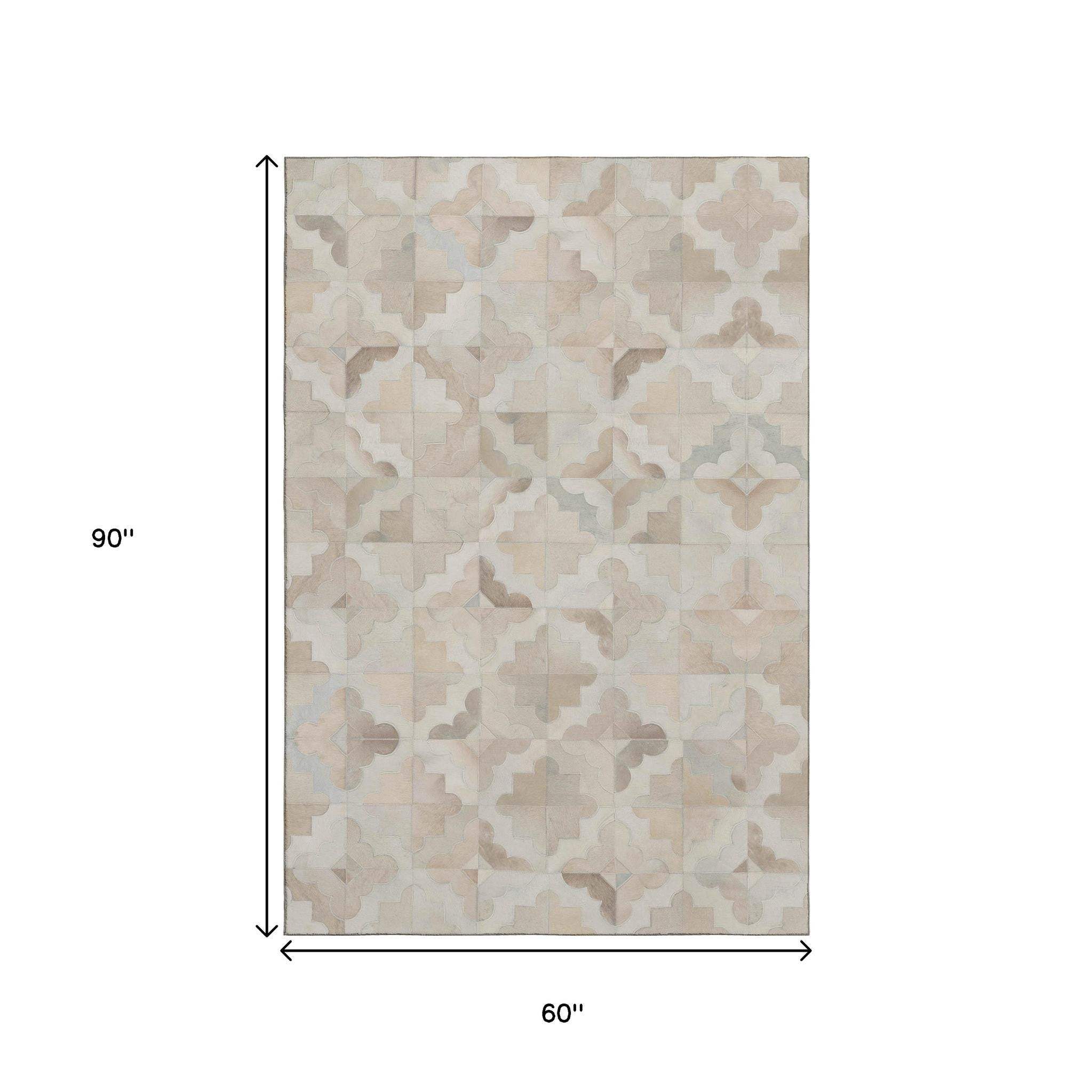 5' X 8' Ivory Beige And Gray Diamond Washable Area Rug With UV Protection - HomeRoots - Flyclothing LLC