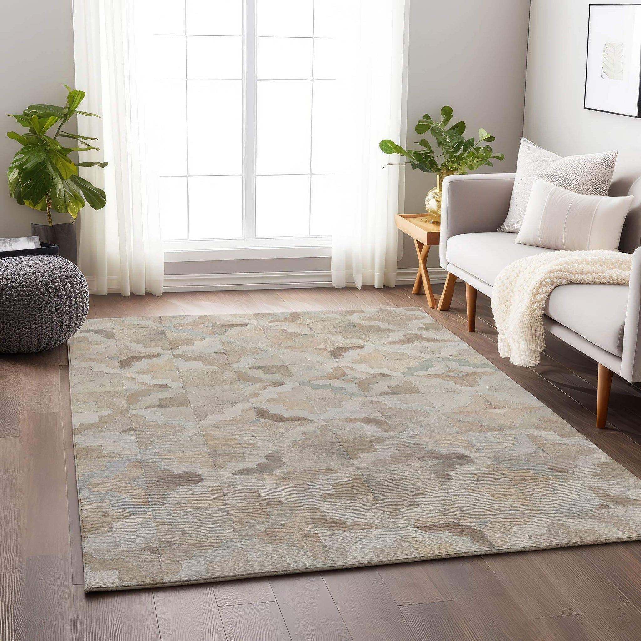 5' X 8' Ivory Beige And Gray Diamond Washable Area Rug With UV Protection - HomeRoots - Flyclothing LLC