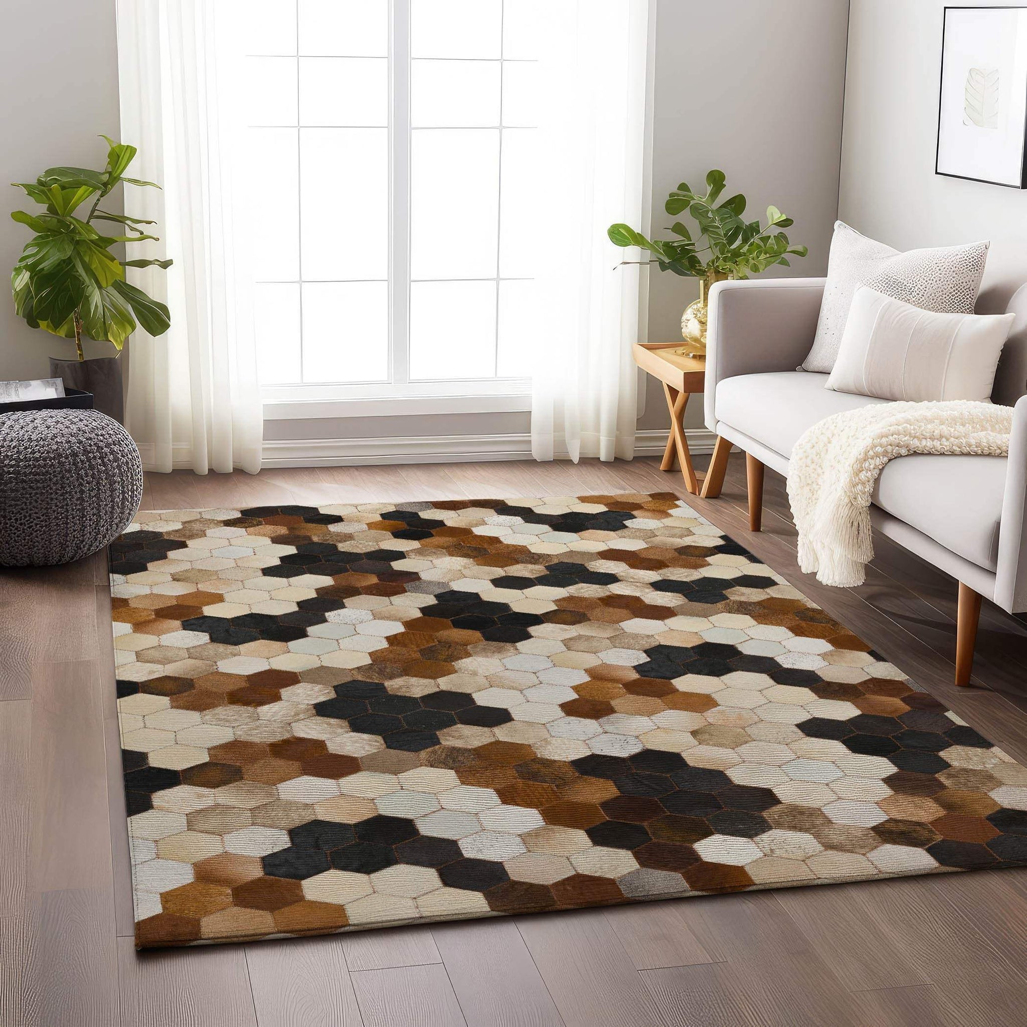 5' X 8' Black Brown And Ivory Geometric Washable Area Rug With UV Protection - HomeRoots - Flyclothing LLC