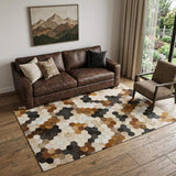 5' X 8' Black Brown And Ivory Geometric Washable Area Rug With UV Protection - HomeRoots - Flyclothing LLC