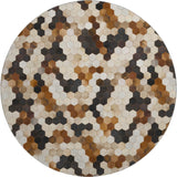 8' Black Brown And Ivory Geometric Washable Round Rug With UV Protection - HomeRoots - Flyclothing LLC