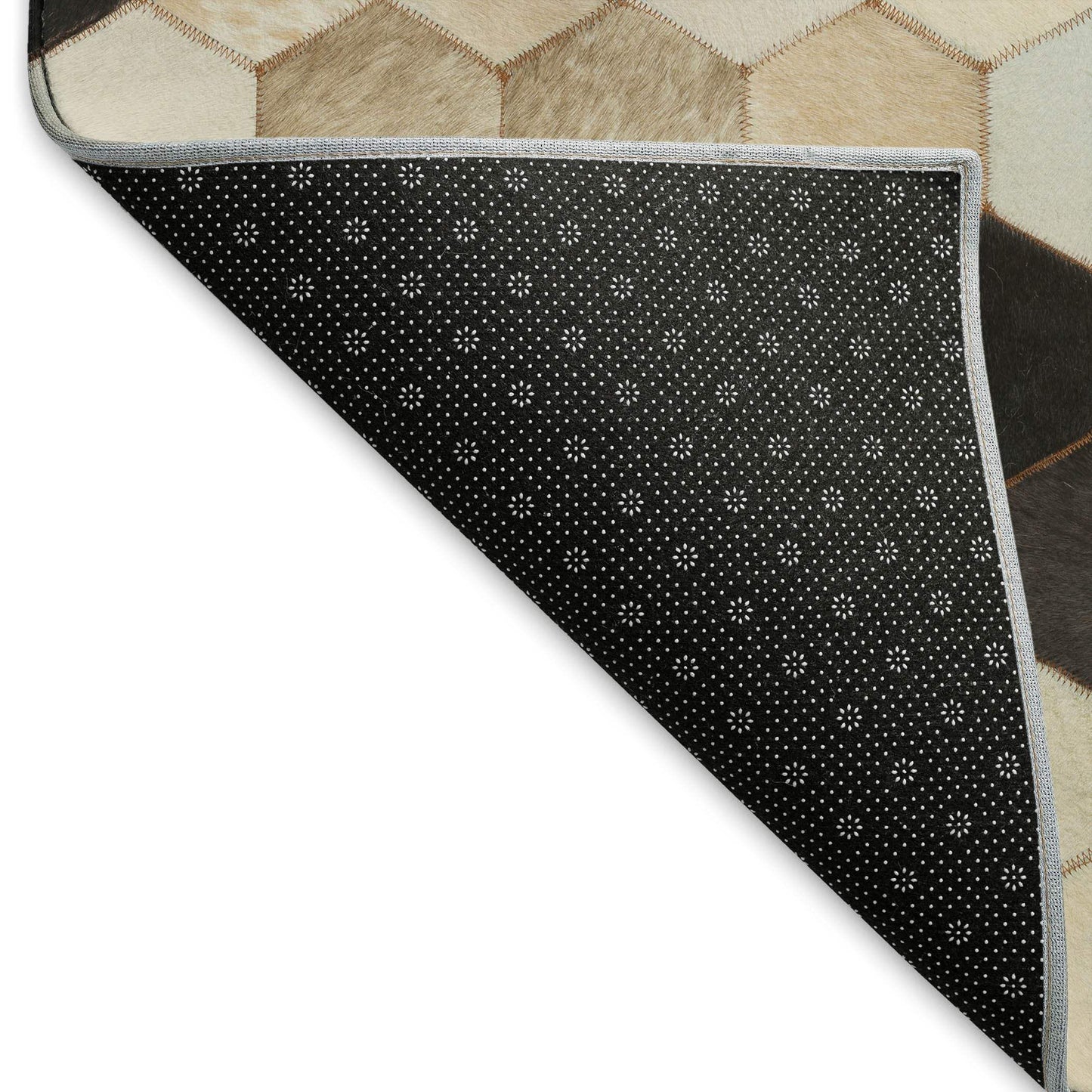 8' Black Brown And Ivory Geometric Washable Round Rug With UV Protection - HomeRoots - Flyclothing LLC