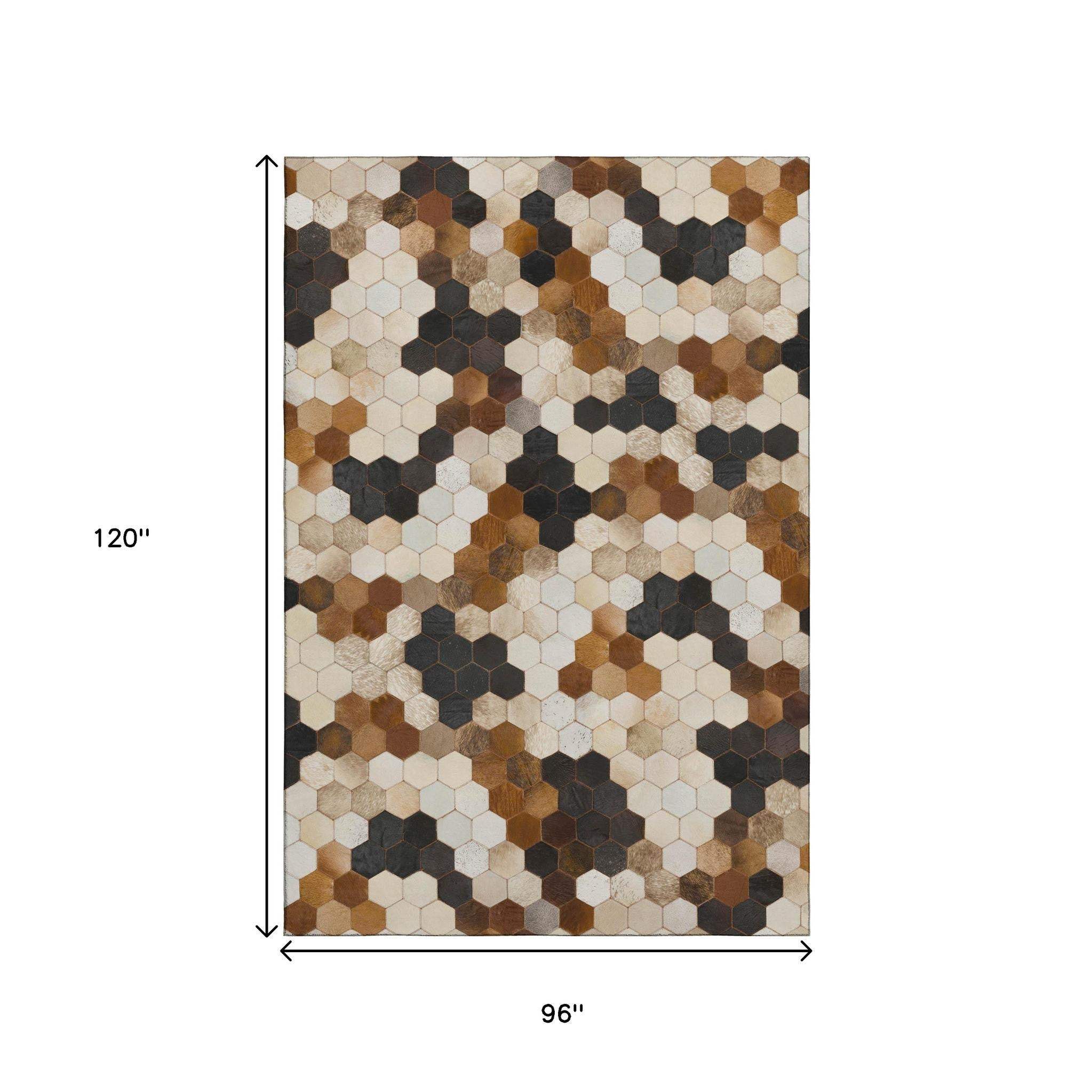 8' X 10' Black Brown And Ivory Geometric Washable Area Rug With UV Protection - HomeRoots - Flyclothing LLC