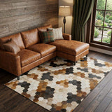 8' X 10' Black Brown And Ivory Geometric Washable Area Rug With UV Protection - HomeRoots - Flyclothing LLC
