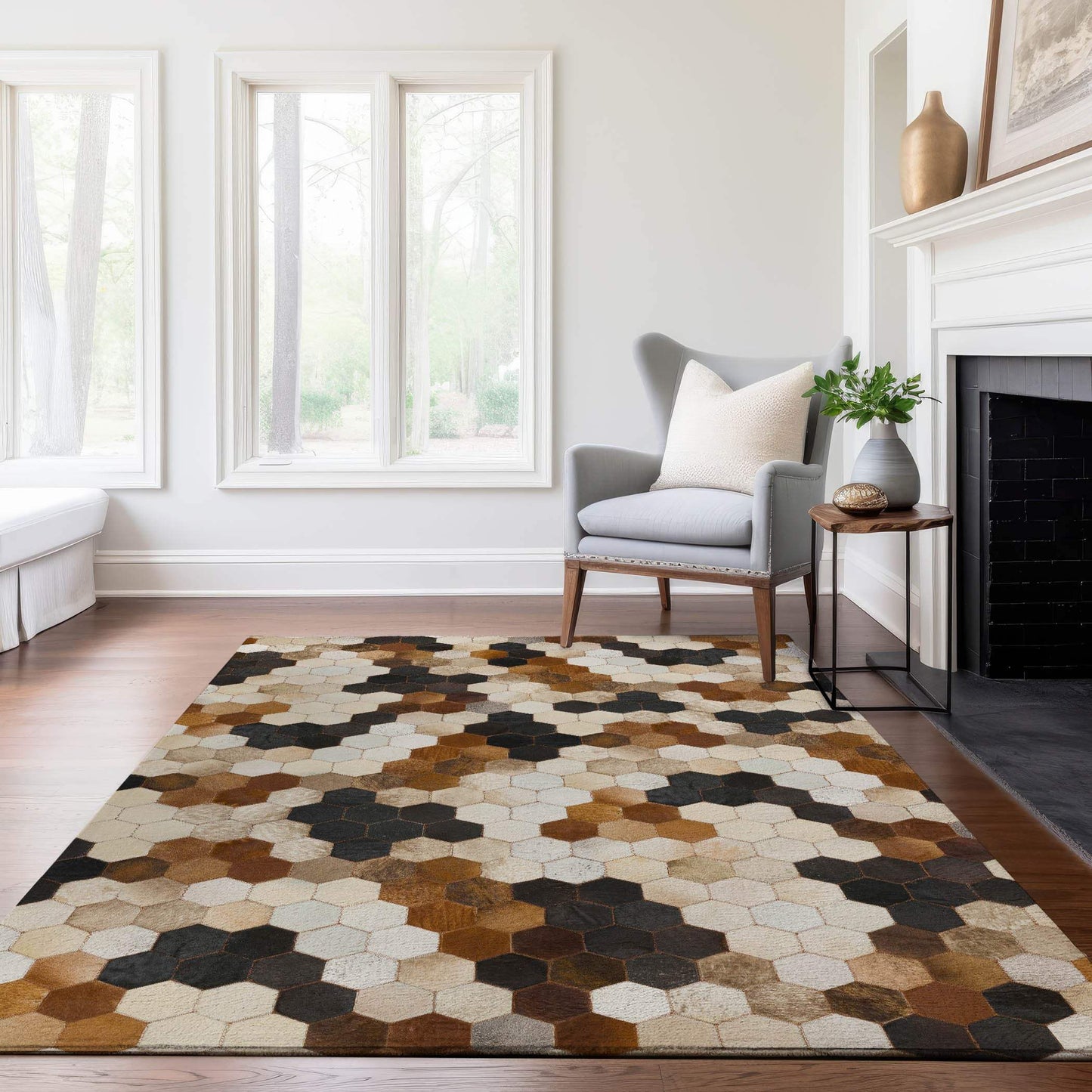 8' X 10' Black Brown And Ivory Geometric Washable Area Rug With UV Protection - HomeRoots - Flyclothing LLC
