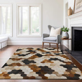 9' X 12' Black Brown And Ivory Geometric Washable Area Rug With UV Protection - HomeRoots - Flyclothing LLC