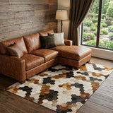 9' X 12' Black Brown And Ivory Geometric Washable Area Rug With UV Protection - HomeRoots - Flyclothing LLC
