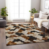 10' X 14' Black Brown And Ivory Geometric Washable Area Rug With UV Protection - HomeRoots - Flyclothing LLC
