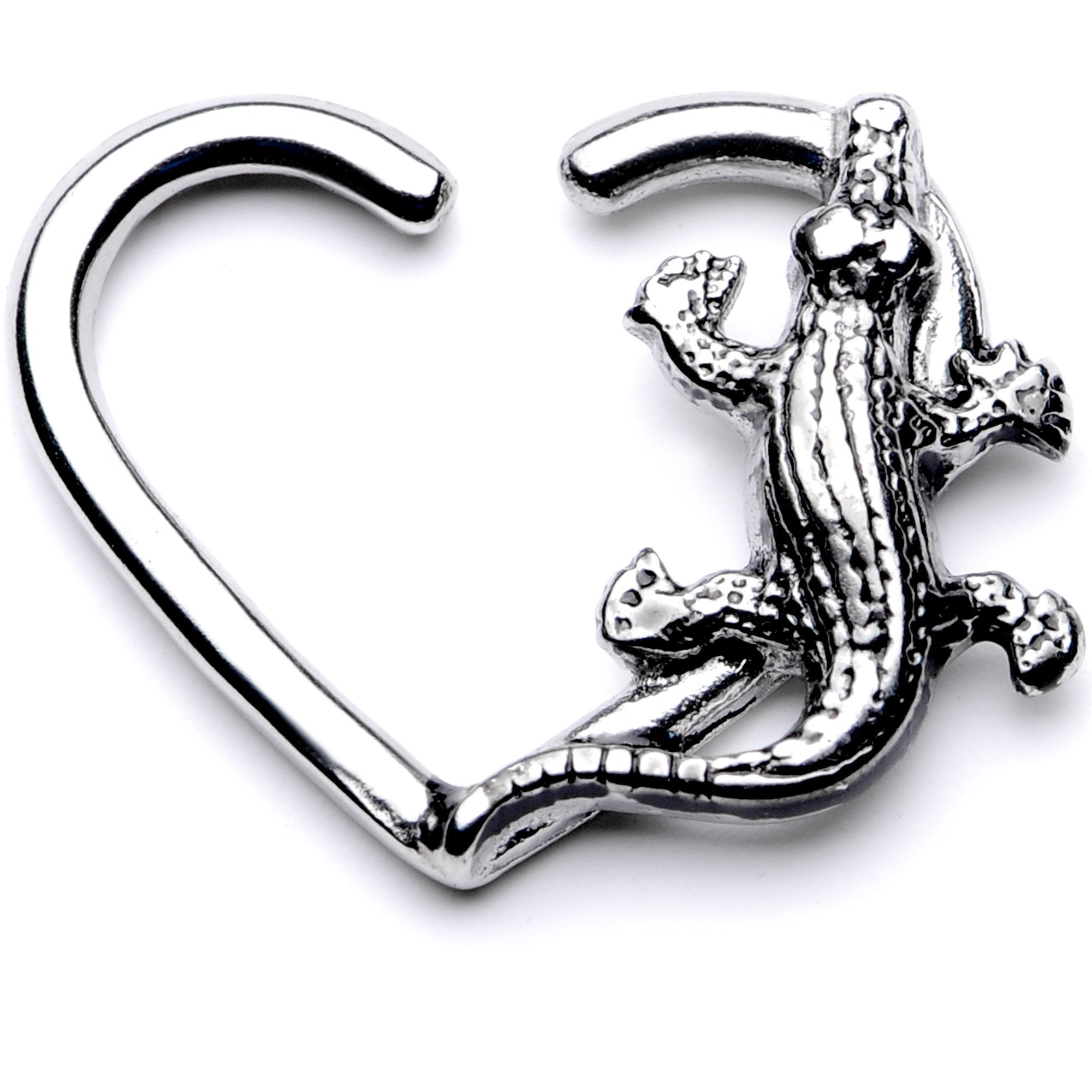 16G 3/8 Slithering Alligator Left Heart Closure Ring - BodyCandy - Flyclothing LLC