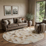 8' Taupe Ivory And Beige Patchwork Washable Round Rug With UV Protection - HomeRoots - Flyclothing LLC