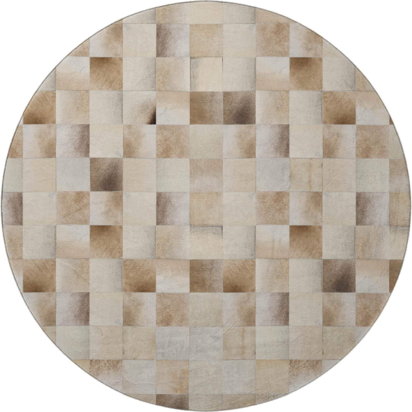 8' Taupe Ivory And Beige Patchwork Washable Round Rug With UV Protection - HomeRoots - Flyclothing LLC