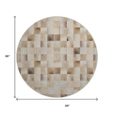 8' Taupe Ivory And Beige Patchwork Washable Round Rug With UV Protection - HomeRoots - Flyclothing LLC