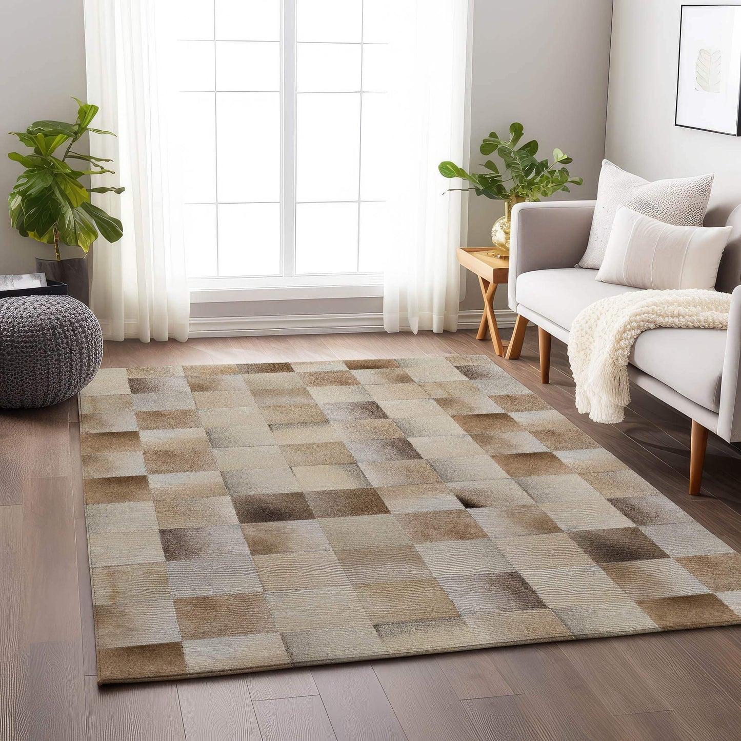 9' X 12' Beige Ivory And Taupe Geometric Washable Area Rug With UV Protection - HomeRoots - Flyclothing LLC