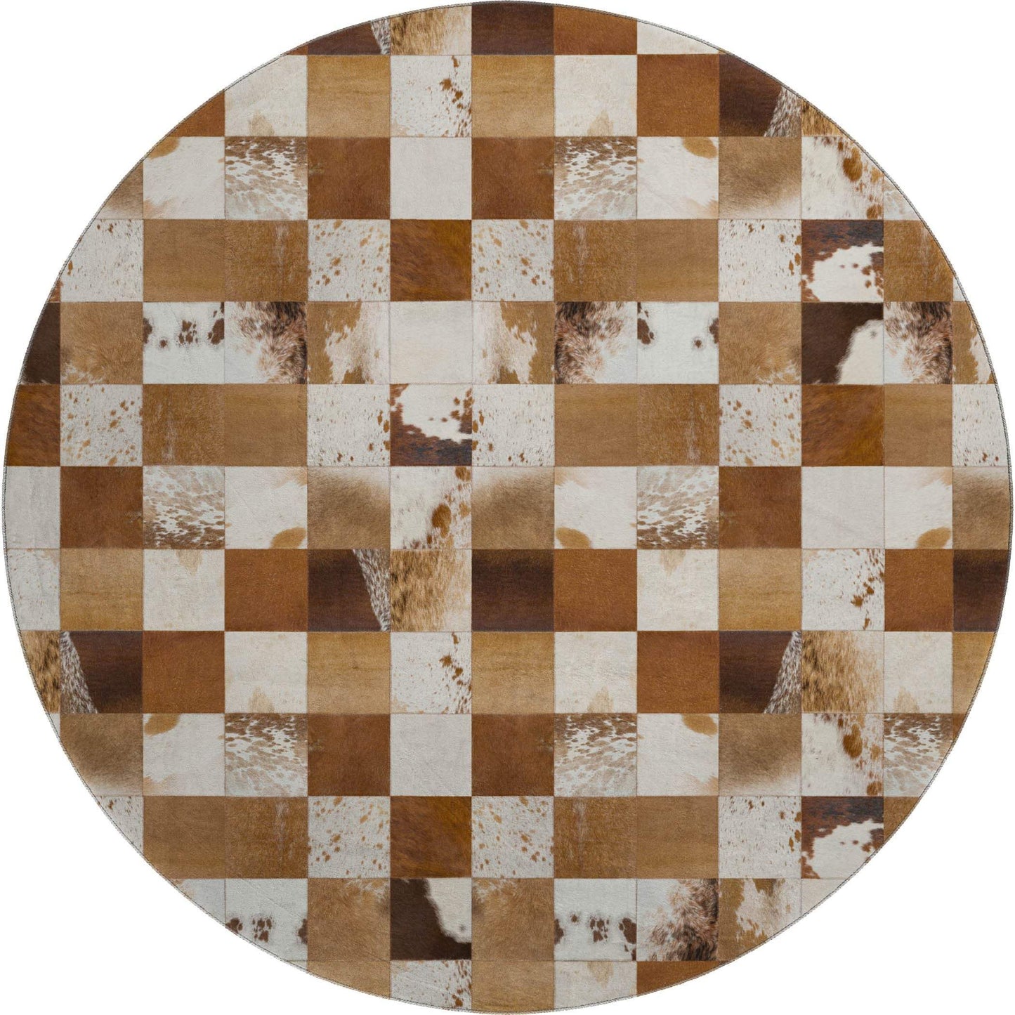 8' Brown And Ivory Patchwork Washable Round Rug With UV Protection - HomeRoots - Flyclothing LLC