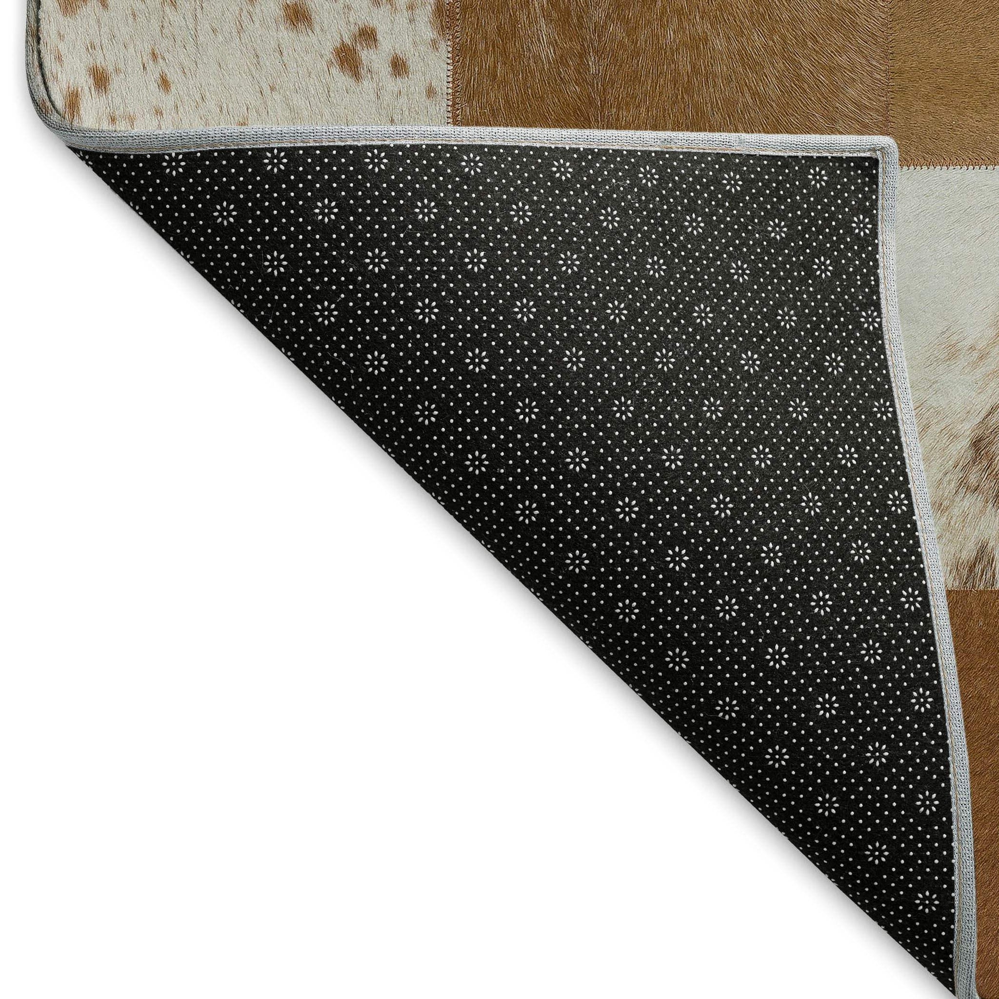8' Brown And Ivory Patchwork Washable Round Rug With UV Protection - HomeRoots - Flyclothing LLC