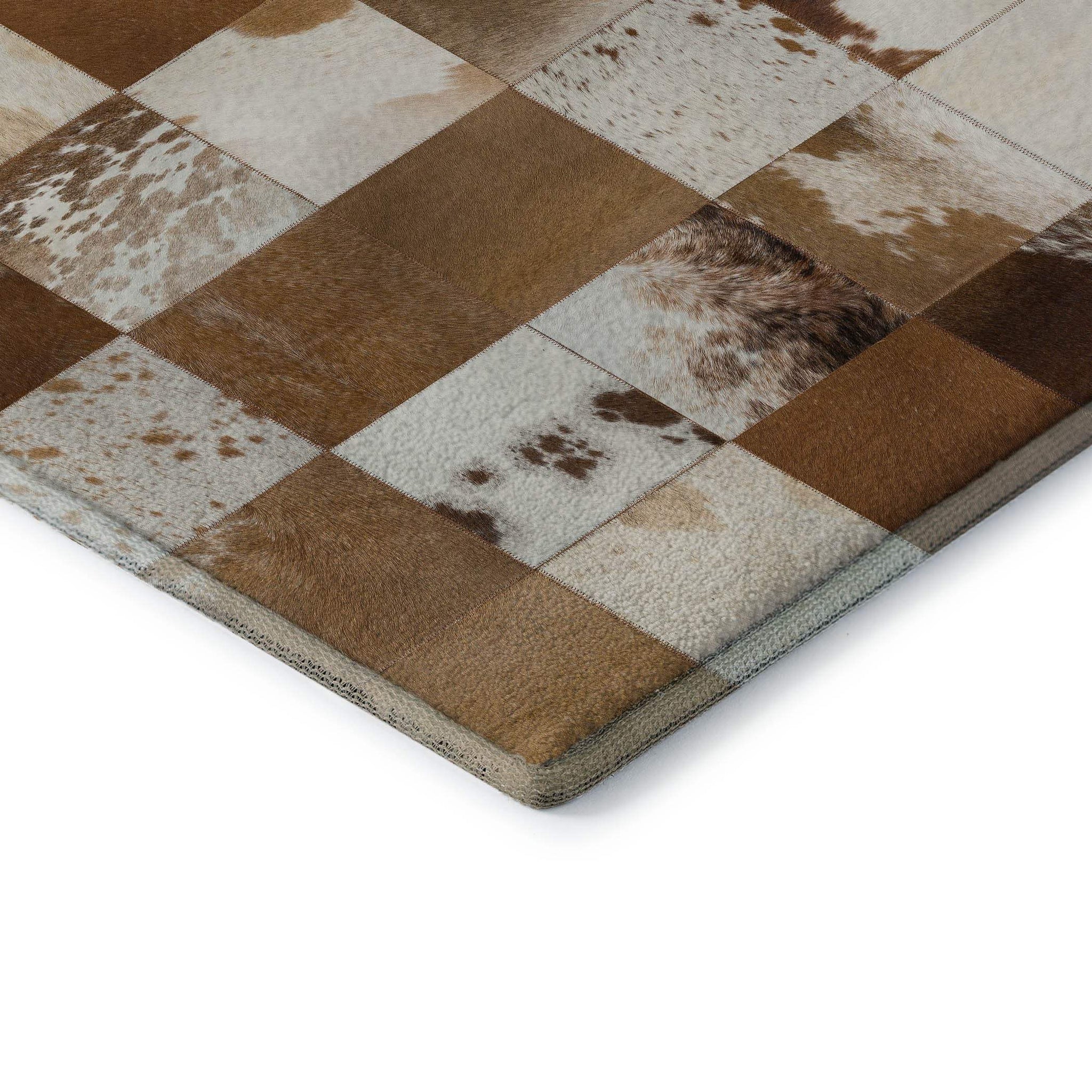 8' Brown And Ivory Patchwork Washable Round Rug With UV Protection - HomeRoots - Flyclothing LLC