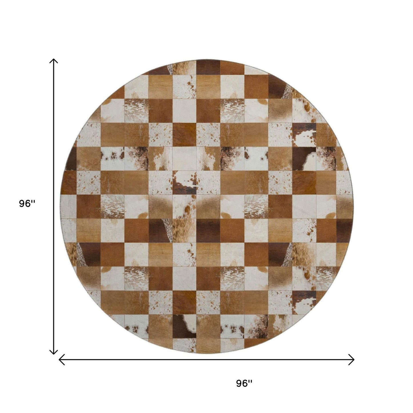 8' Brown And Ivory Patchwork Washable Round Rug With UV Protection - HomeRoots - Flyclothing LLC