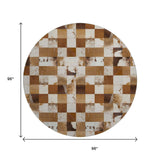8' Brown And Ivory Patchwork Washable Round Rug With UV Protection - HomeRoots - Flyclothing LLC