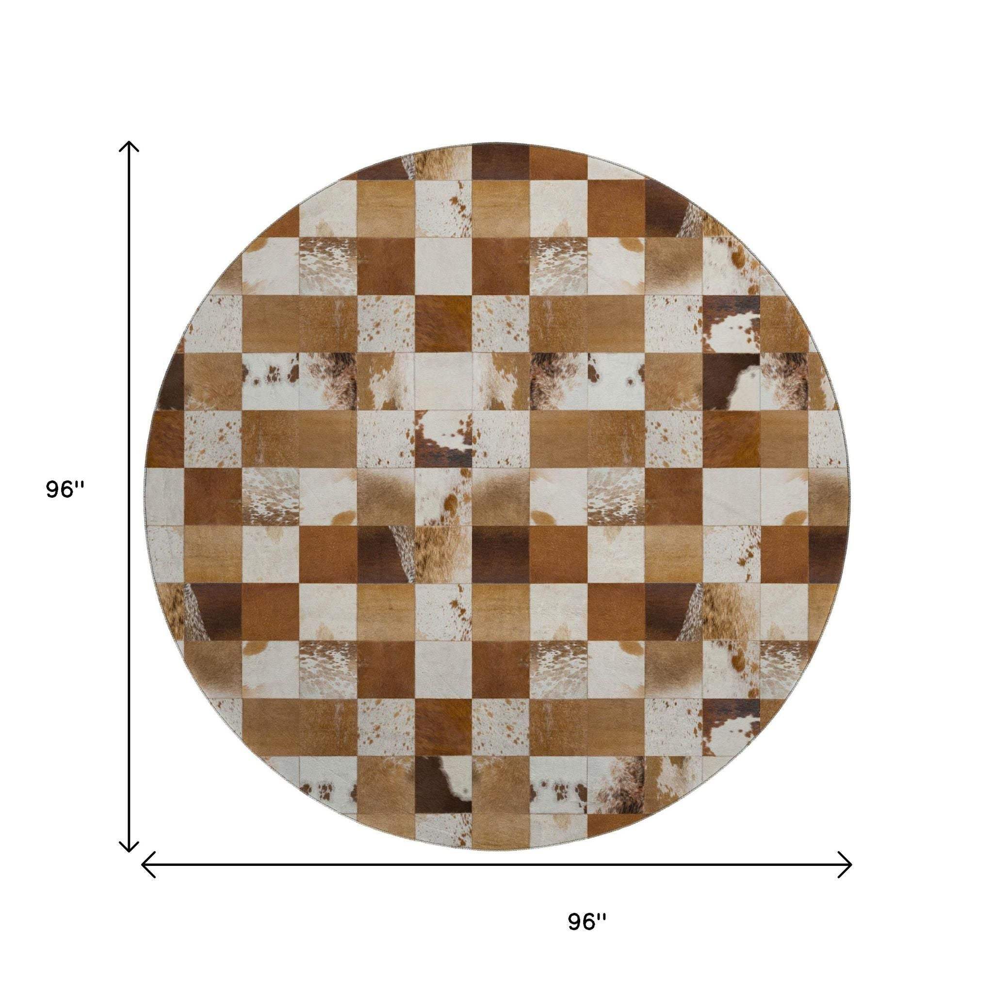 8' Brown And Ivory Patchwork Washable Round Rug With UV Protection - HomeRoots - Flyclothing LLC