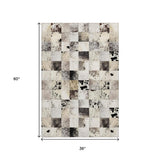 3' X 5' Black Granite Gray And Ivory Cowhide Print Washable Area Rug With UV Protection - HomeRoots - Flyclothing LLC