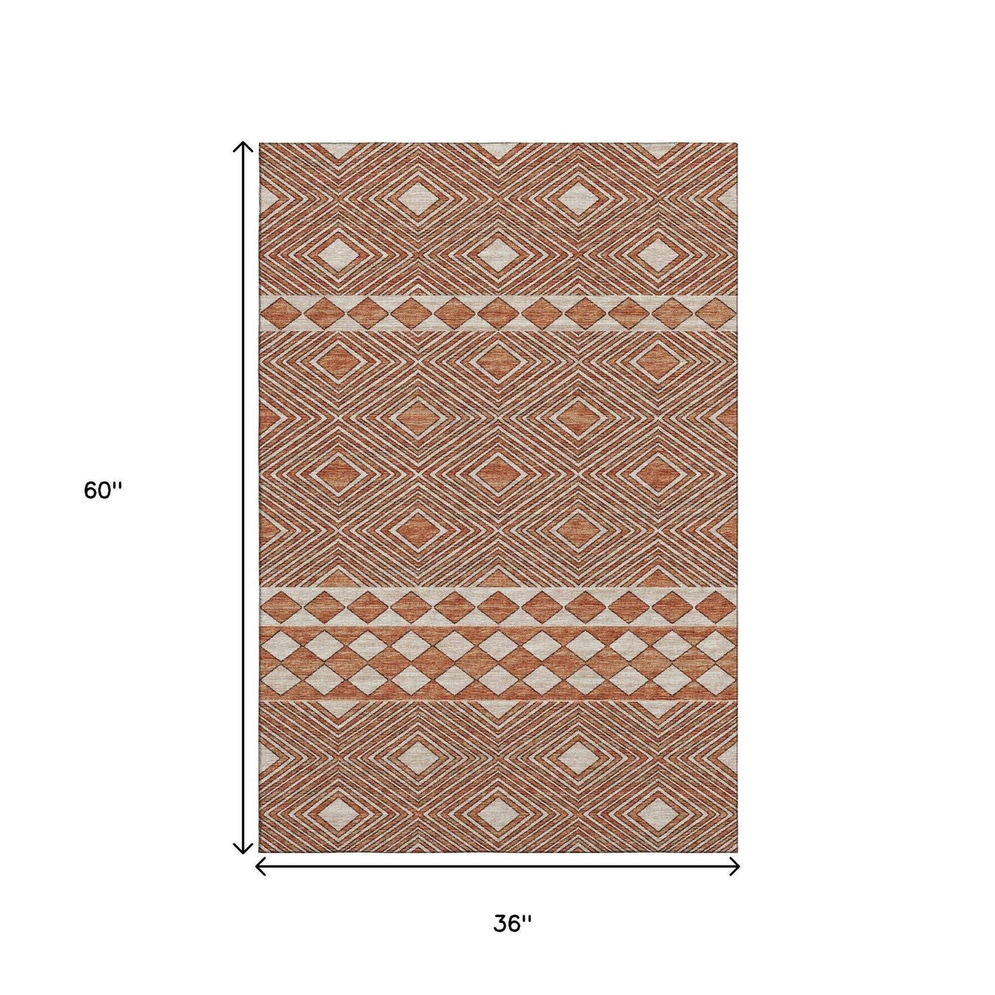 3' X 5' Burnt Sienna And Ivory Tribal Washable Area Rug With UV Protection - HomeRoots - Flyclothing LLC