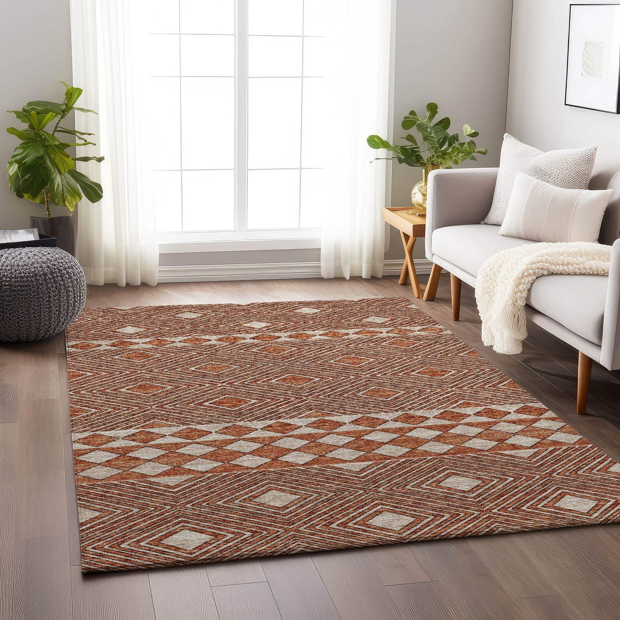 3' X 5' Burnt Sienna And Ivory Tribal Washable Area Rug With UV Protection - HomeRoots - Flyclothing LLC