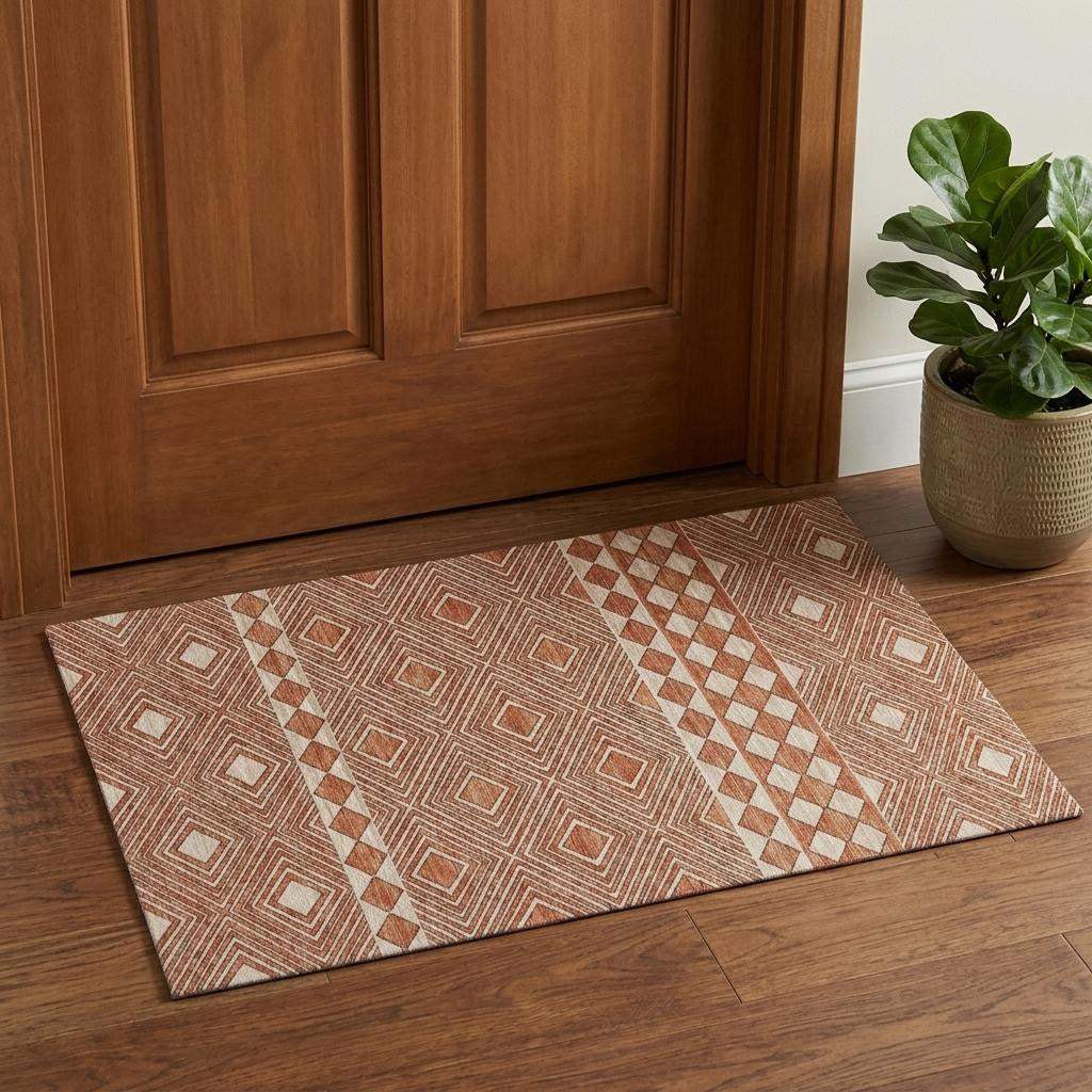 3' X 5' Burnt Sienna And Ivory Tribal Washable Area Rug With UV Protection - HomeRoots - Flyclothing LLC