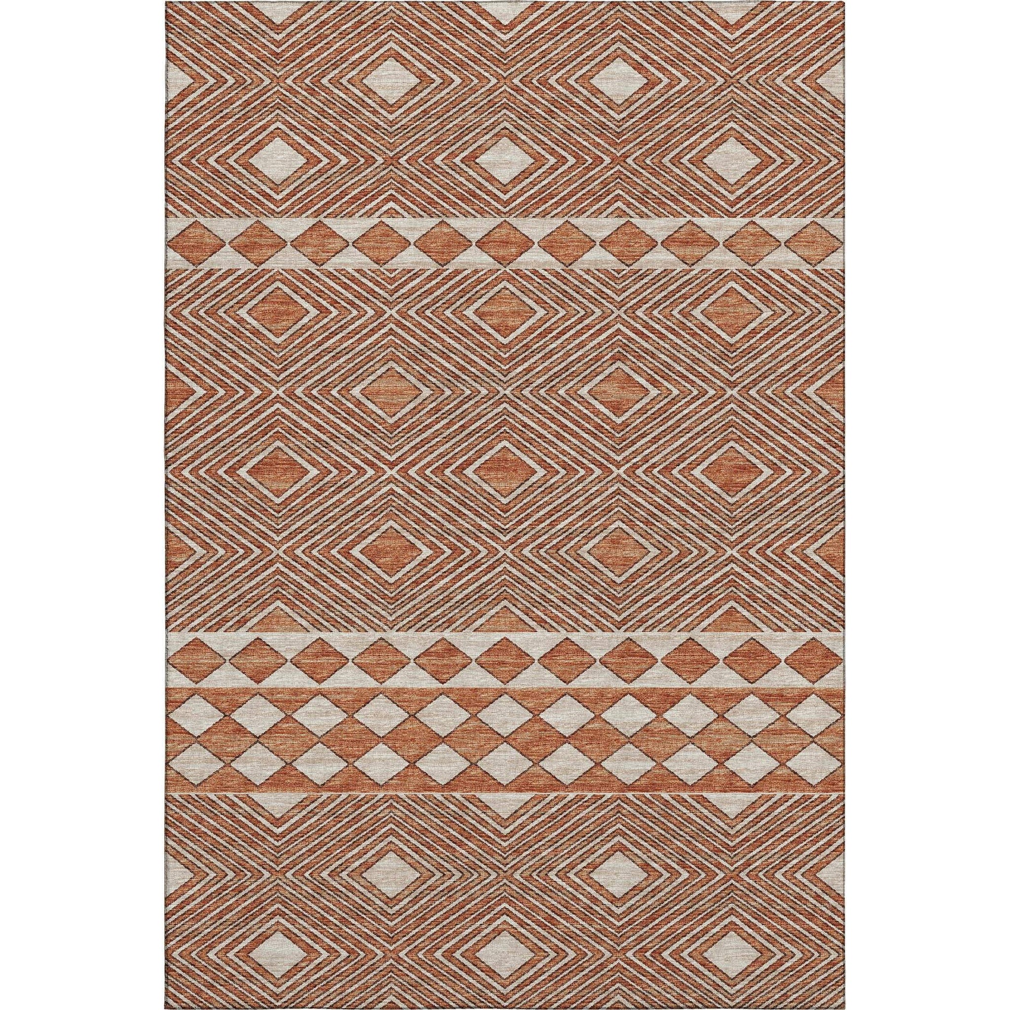 5' X 8' Burnt Sienna And Ivory Geometric Washable Area Rug With UV Protection - HomeRoots - Flyclothing LLC
