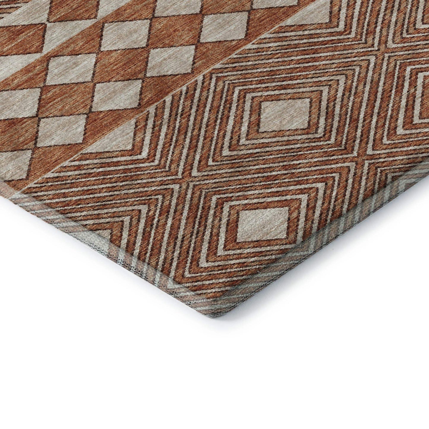 5' X 8' Burnt Sienna And Ivory Geometric Washable Area Rug With UV Protection - HomeRoots - Flyclothing LLC