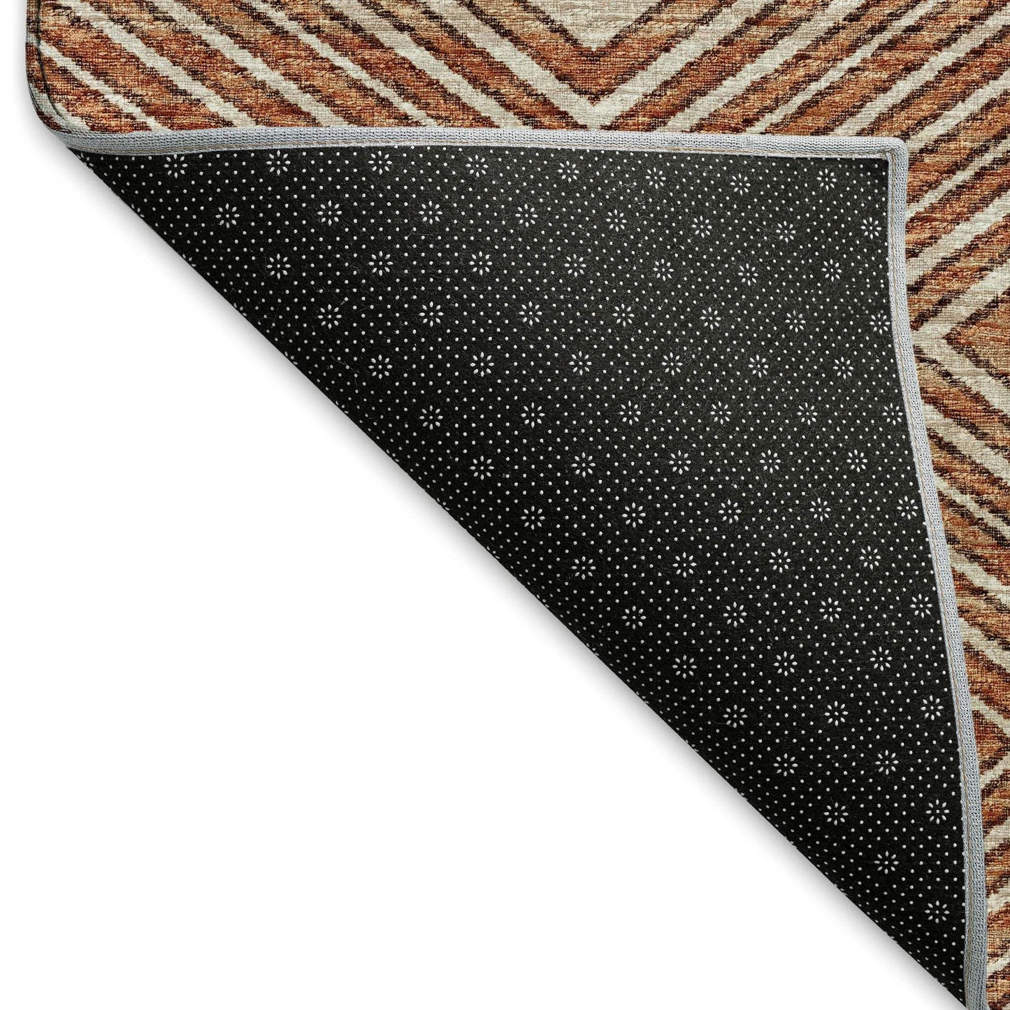 8' Burnt Sienna And Ivory Geometric Washable Round Rug With UV Protection - HomeRoots - Flyclothing LLC