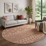 8' Burnt Sienna And Ivory Geometric Washable Round Rug With UV Protection - HomeRoots - Flyclothing LLC